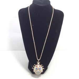 Vintage Ladybug Filigree Long Pendant Necklace